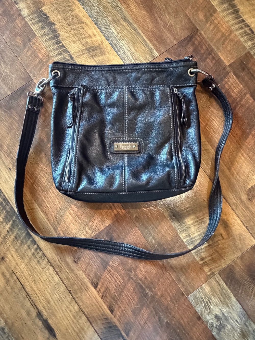 Tignanello Black Leather Crossbody Bag